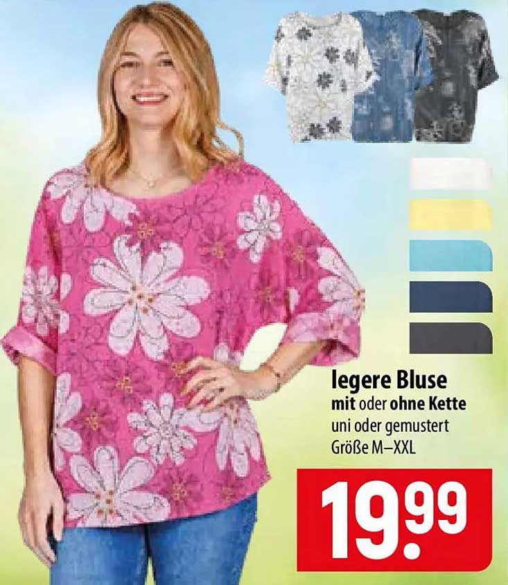 legere Bluse mit oder ohne Kette uni oder gemustert Größe M–XXL