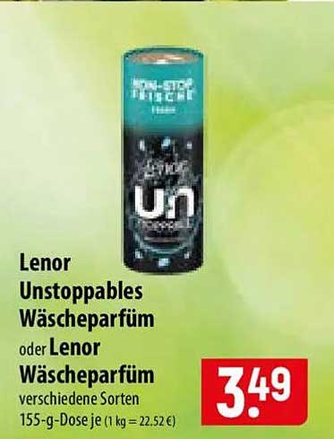 Lenor Unstoppables Wäscheparfüm oder Lenor Wäscheparfüm verschiedene Sorten 155-g-Dose