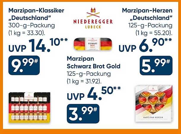 Marzipan-Klassiker „Deutschland“ 300-g-Packung (1 kg = 33.30).