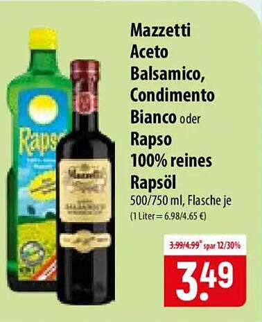 Mazzetti Aceto Balsamico, Condimento Bianco oder Rapso 100% reines Rapsöl