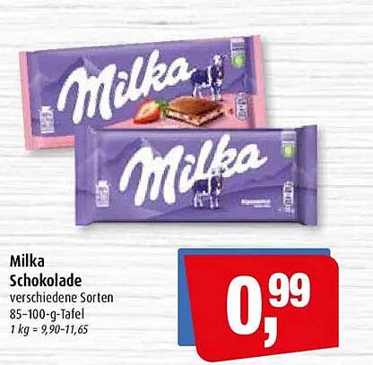 Milka Schokolade verschiedene Sorten 85-100-g-Tafel 1 kg = 9,90-11,65