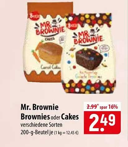 Mr. Brownie Brownies oder Cakes verschiedene Sorten 200-g-Beutel je (1 kg = 12.45 €)