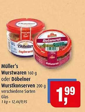 Müller’s Wurstwaren 160 g oder Döbelner Wurstkonserven 200 g verschiedene Sorten Glas