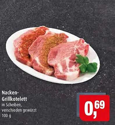 Nacken-Grillkotelett in Scheiben, verschieden gewürzt 100 g