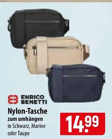 Nylon-Tasche zum umhängen in Schwarz, Marine oder Taupe