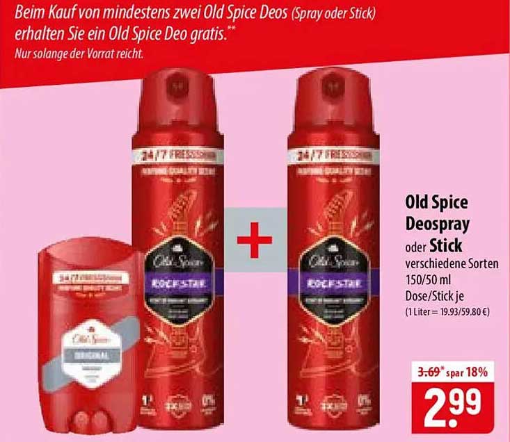 Old Spice Deospray oder Stick verschiedene Sorten