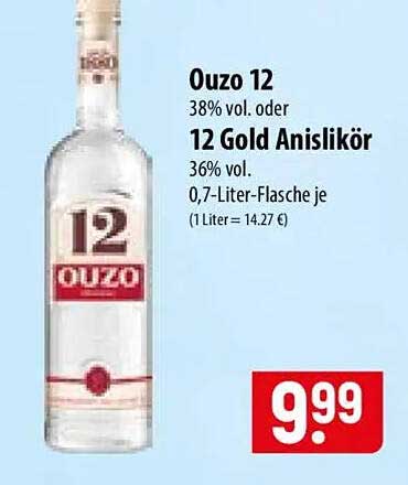 Ouzo 12 38% vol. oder 12 Gold Anislikör 36% vol. 0,7-Liter-Flasche je (1 Liter = 14.27 €)