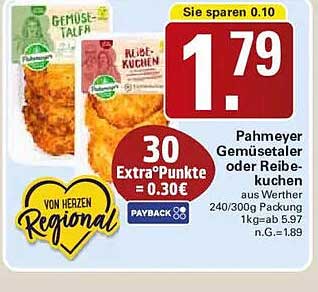 Pahmeyer Gemüsetaler oder Reibe-kuchen aus Weizen 240/300g Packung 1kg=ab 5.97 n.G.=1.89