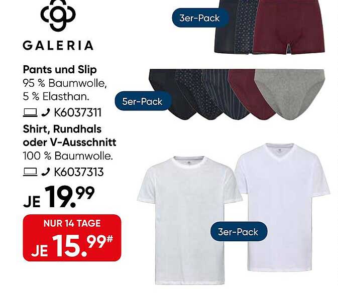 Pants und Slip 95 % Baumwolle, 5 % Elasthan. Shirt, Rundhals oder V-Ausschnitt 100 % Baumwolle.