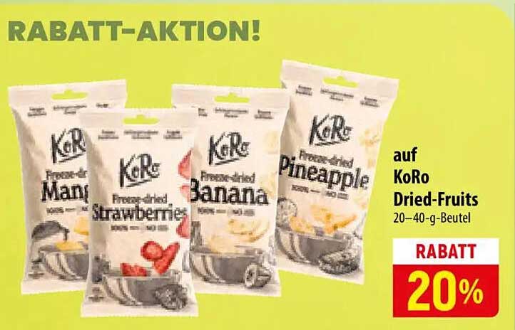 RABATT-AKTION! auf KoRo Dried-Fruits 20–40-g-Beutel