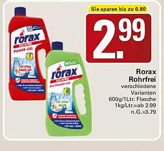 Rorax Rohrfrei verschiedene Varianten 600g/1Ltr. Flaschen 1kg/Ltr. ab 2.99 n.G.=3.79