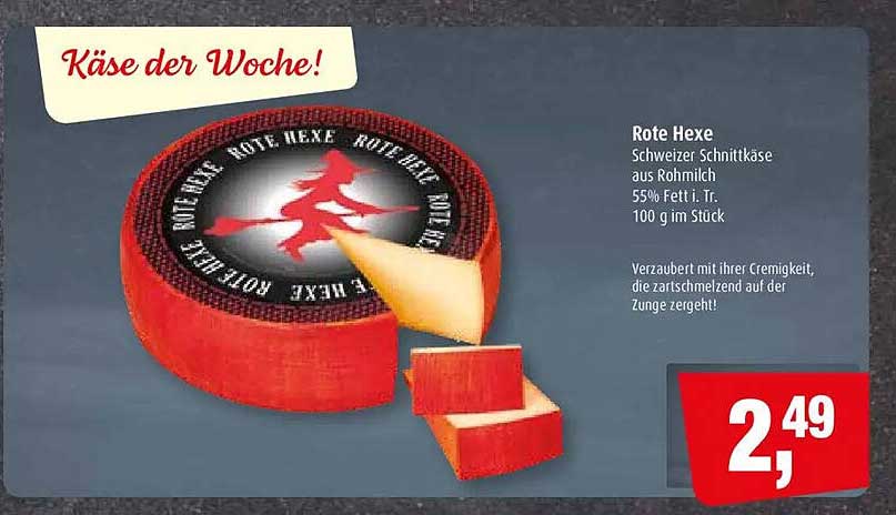 Rote Hexe Schweizer Schnittkäse aus Rohmilch 55% Fett i. Tr. 100 g im Stück