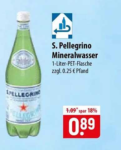 S. Pellegrino Mineralwasser 1-Liter-PET-Flasche zzgl. 0.25 € Pfand