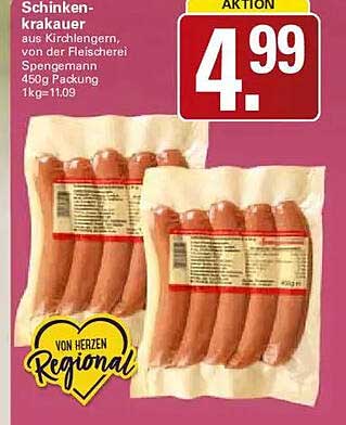 Schinkenkra- krauer aus Kirchlenger, von der Fleischerei Spengemann, 450g Packung, 1kg=11.09