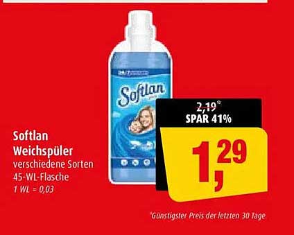 Softlan Weichspüler verschiedene Sorten 45-WL-Flasche 1 WL = 0,03