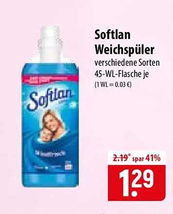 Softlan Weichspüler verschiedene Sorten 45-WL-Flasche je