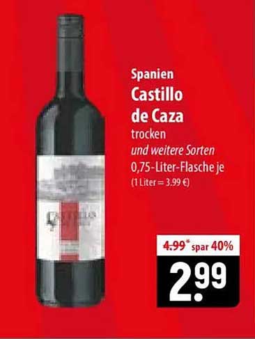 Spanien Castillo de Caza trocken und weitere Sorten 0,75-Liter-Flasche je