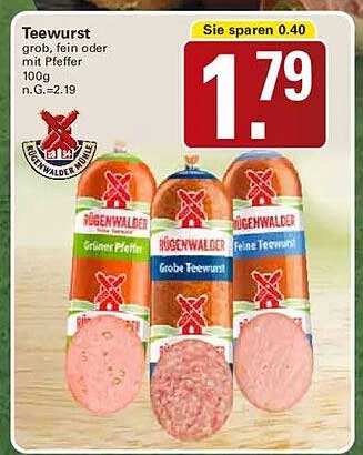 Teewurst grob, fein oder mit Pfeffer 100g