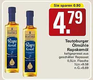 Teutoburger Ölmühle Rapskernöl kaltgepresst aus geschälter Rapssaat 0,5Ltr. Flasche