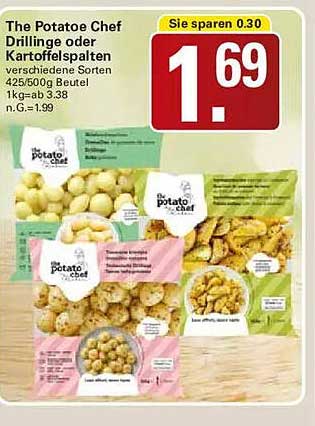 The Potatoe Chef Drillinge oder Kartoffelspalten verschiedene Sorten 425/500g Beutel 1kg=ab 3.38 n.G.=1.99