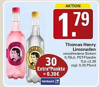 Thomas Henry Limonaden verschiedene Sorten 0,75Ltr. PET-Flasche