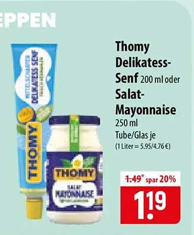 Thomy Delikatess-Senf 200 ml oder Salat-Mayonnaise 250 ml Tube/Glas je