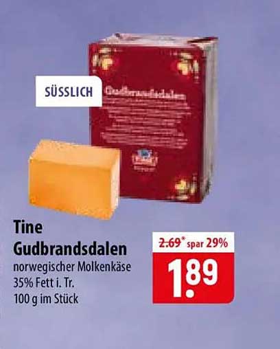 Tine Gudbrandsdalen norwegischer Molkenkäse 35% Fett i. Tr. 100 g im Stück