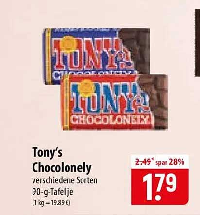 Tony’s Chocolonely verschiedene Sorten 90-g-Tafel je
