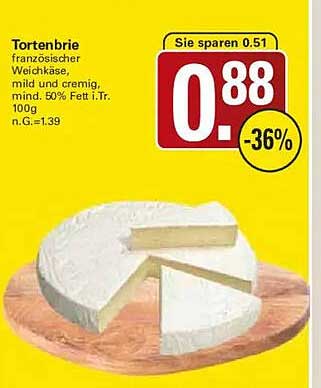 Tortenbrie französische Weichkäse, mild und cremig, mind. 50% Fett i.Tr. 100g