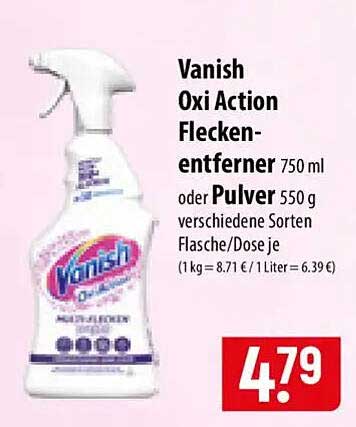 Vanish Oxi Action Flecken-entferner 750 ml oder Pulver 550 g verschiedene Sorten Flasche/Dose je