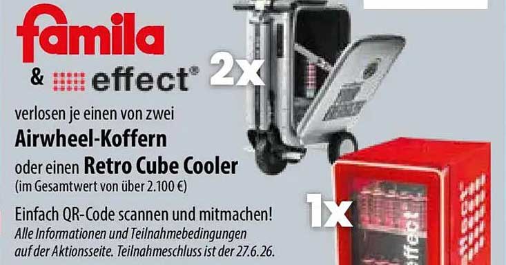 verlosen je einen von zwei Airwheel-Koffern oder einen Retro Cube Cooler