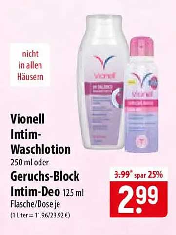 Vionell Intim-Waschlotion 250 ml oder Geruchs-Block Intim-Deo 125 ml Flasche/Dose je