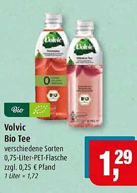 Volvic Bio Tee verschiedene Sorten 0,75-Liter-PET-Flasche zzgl. 0,25 € Pfand 1 Liter = 1,72