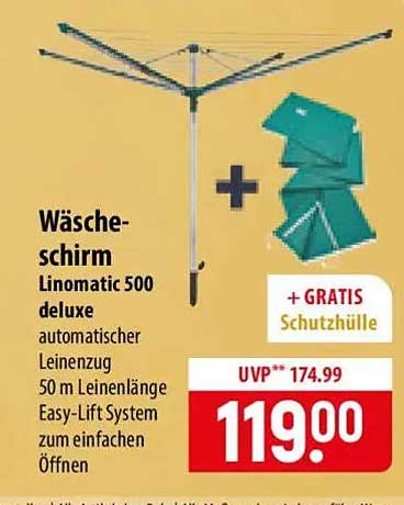 Wäscheschirm Linomatic 500 deluxe automatischer Leinenzug 50 m Leinenlänge Easy-Lift System zum einfachen Öffnen