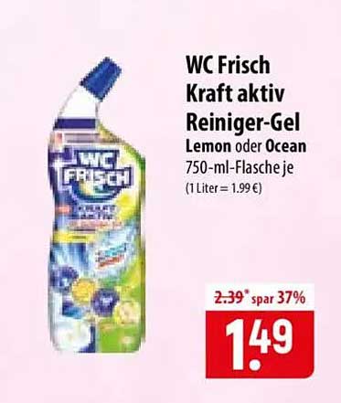 WC Frisch Kraft aktiv Reiniger-Gel Lemon oder Ocean 750-ml-Flasche je
