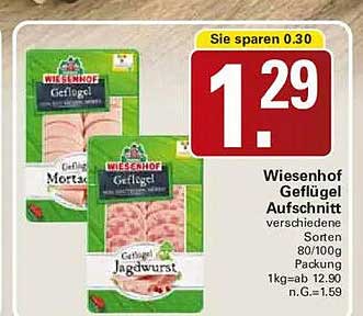 Wiesenhof Geflügel Aufschnitt verschiedene Sorten 80/100g Packung 1kg=ab 12,90 n.kl.=1,59