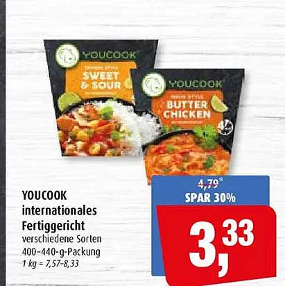 YOUCOOK internationales Fertiggericht verschiedene Sorten 400-440-g-Packung 1 kg = 7,57-8,33