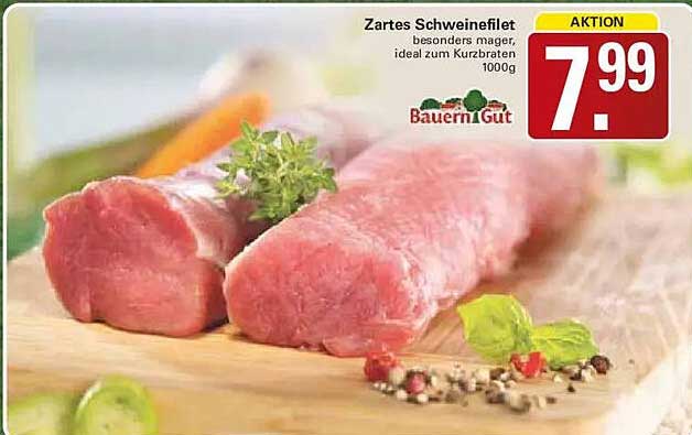 Zartes Schweinefilet besonders mager, ideal zum Kurzbraten 1000g