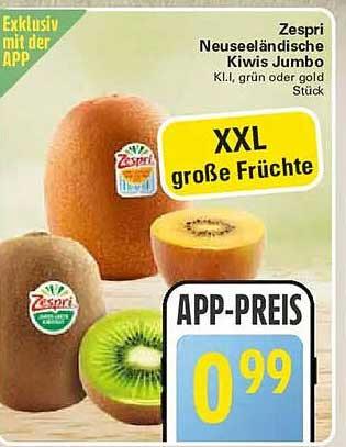 Zespri Neuseeländische Kiwis Jumbo KI, grün oder gold Stück