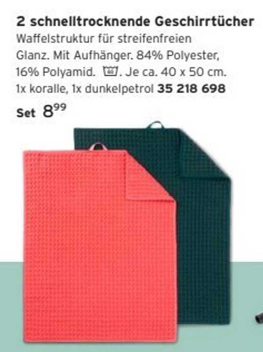 2 schnelltrocknende Geschirrtücher