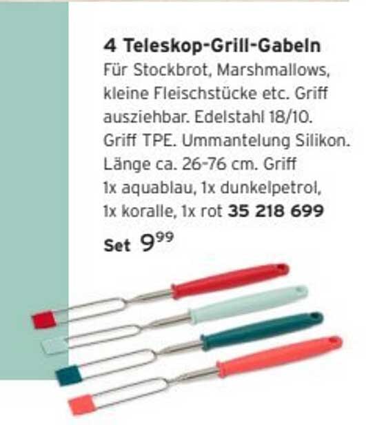 4 Teleskop-Grill-Gabeln