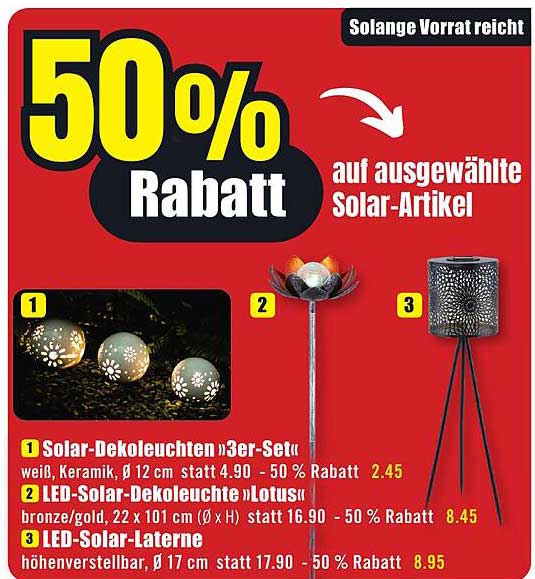 50% Rabatt auf ausgewählte Solar-Artikel
