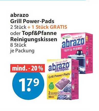 abrazo Grill Power-Pads 2 Stück + 1 Stück GRATIS oder Topf&Pfanne Reinigungskissen 8 Stück je Packung