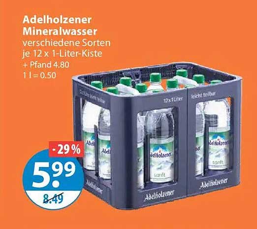 Adelholzener Mineralwasser verschiedene Sorten je 12 x 1-Liter-Kiste