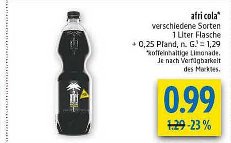 afri cola* verschiedene Sorten 1 Liter Flasche + 0,25 Pfand, n. G. = 1,29