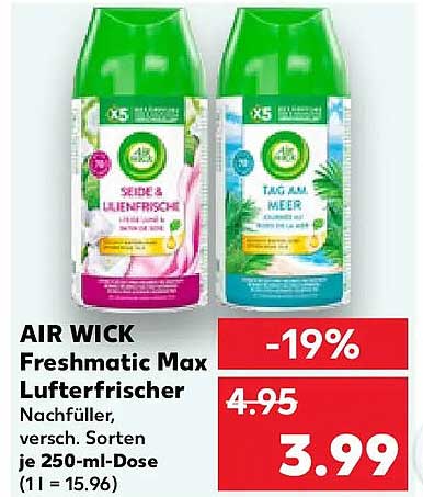 AIR WICK Freshmatic Max Lufterfrischer Nachfüller, versch. Sorten je 250-ml-Dose (1 l = 15.96)