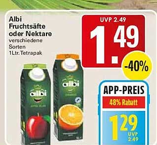 Albi Fruchtsäfte oder Nektare verschiedene Sorten 1Ltr. Tetrapak
