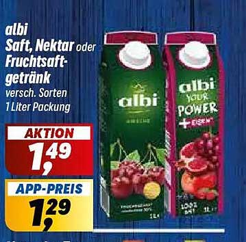 albi Saft, Nektar oder Fruchtsaftgetränk versch. Sorten 1 Liter Packung