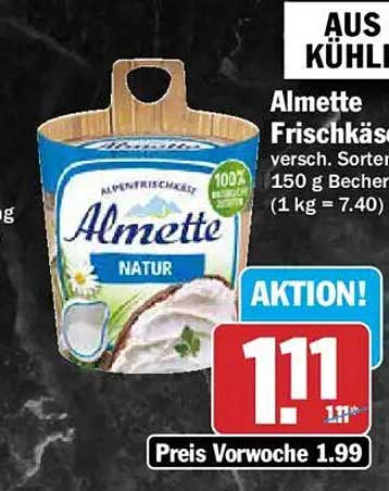 Almette Frischkäse versch. Sorten 150 g Becher (1 kg = 7.40)