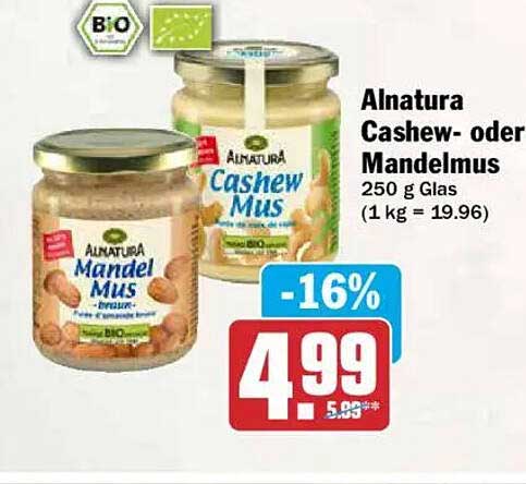 Alnatura Cashew- oder Mandelmus